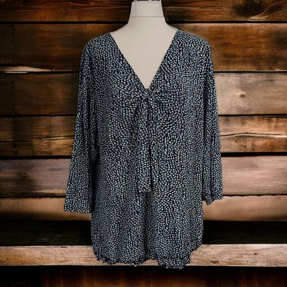 Style Co Sheer Mesh Overlay Top Plus Sz 1X Blouse Boho Abstract Dots Stretchy - Picture 16 of 16